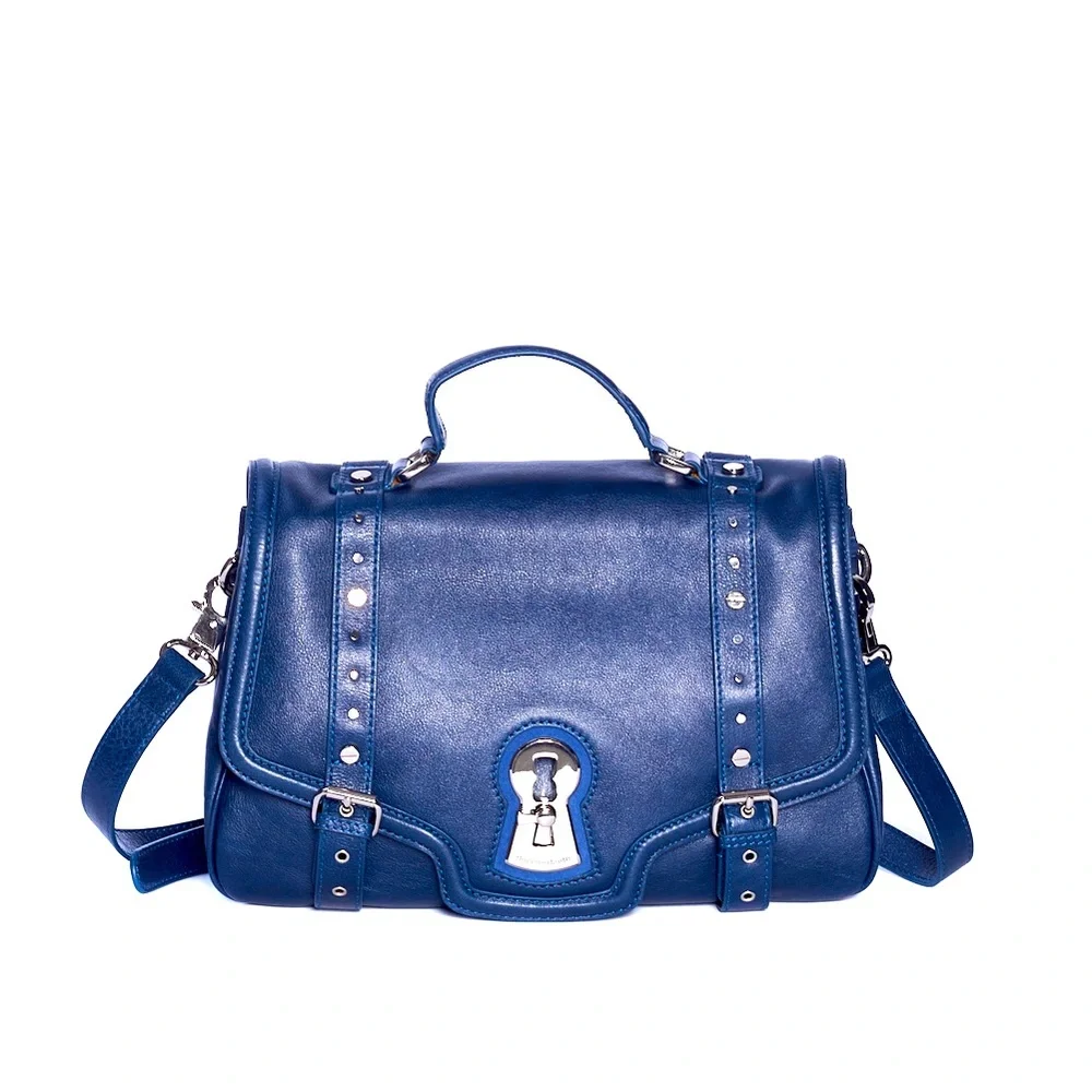 NWT blue Italian leather Messina messenger bag.